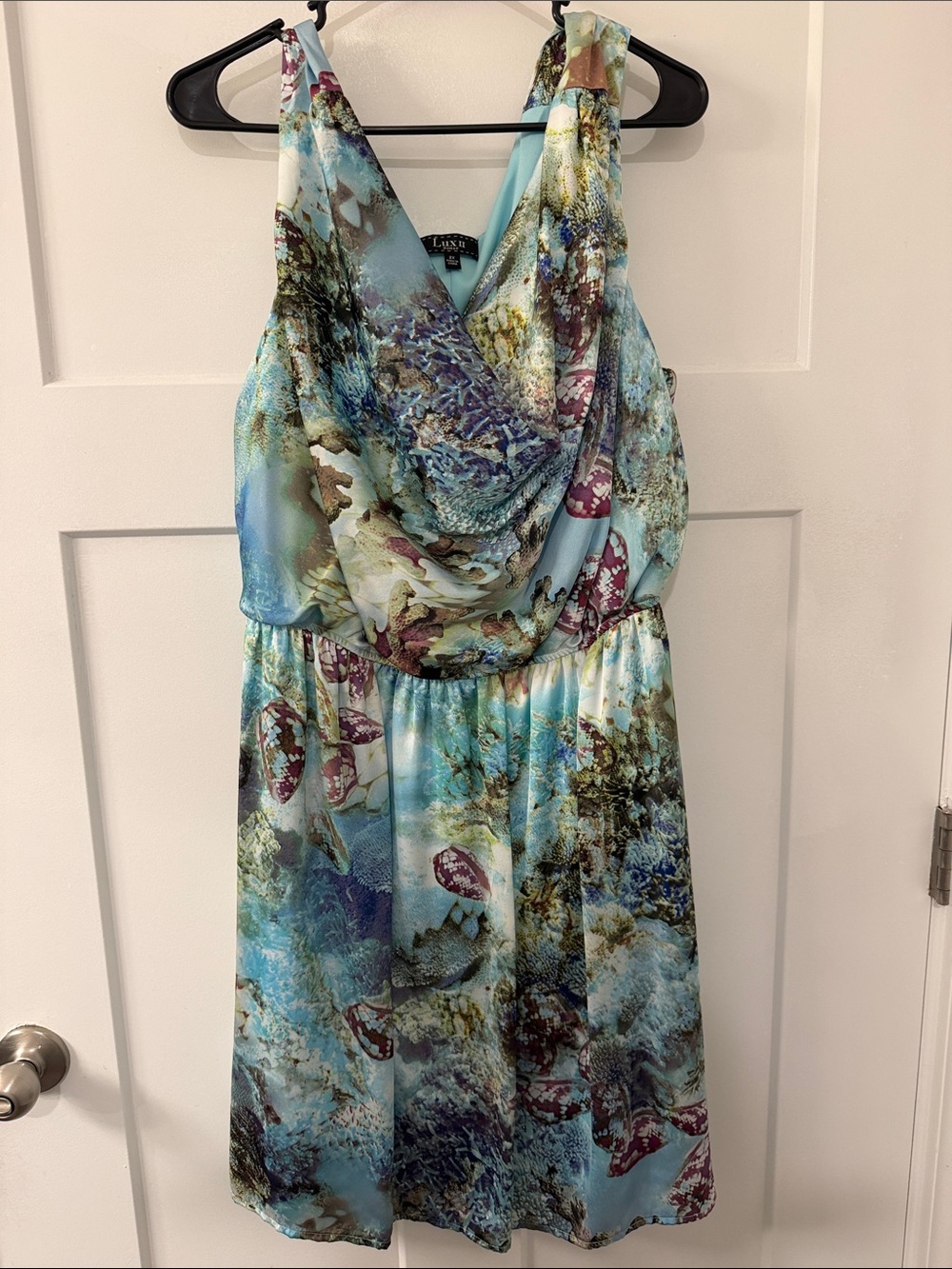 Light Aqua Floral-Print Cowl Neck Midi Dress